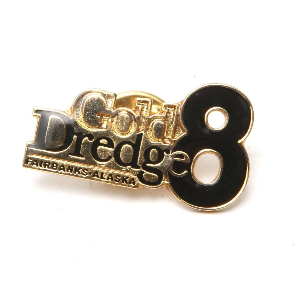 Gold Dredge 8 Fairbanks Alaska Pin Enamelled Metal Gold Black Souvenir Travel